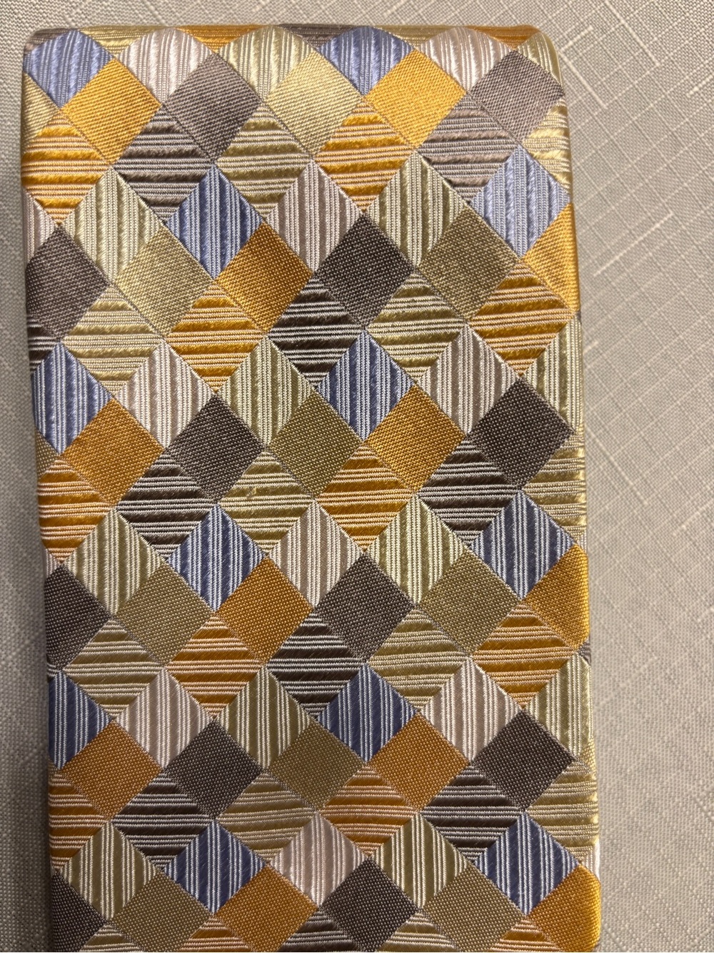 Geoffrey Beene Gold, Blue, Gray, Olive Diamond Pattern Tie